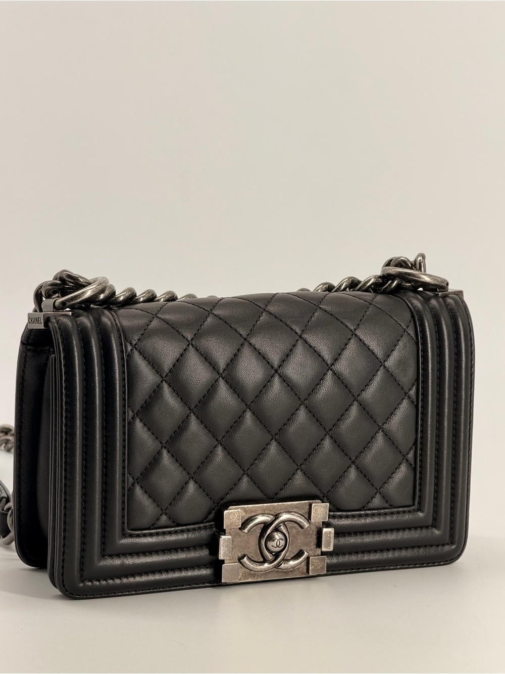 Chanel Small Boy Bag Black Lambskin Shoulder Bag